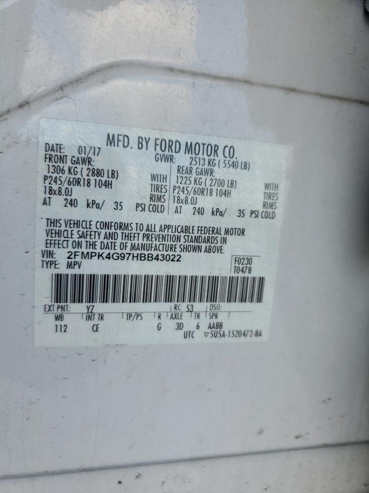 2017 Ford Edge Se VIN: 2FMPK4G97HBB43022 Lot: 71446595