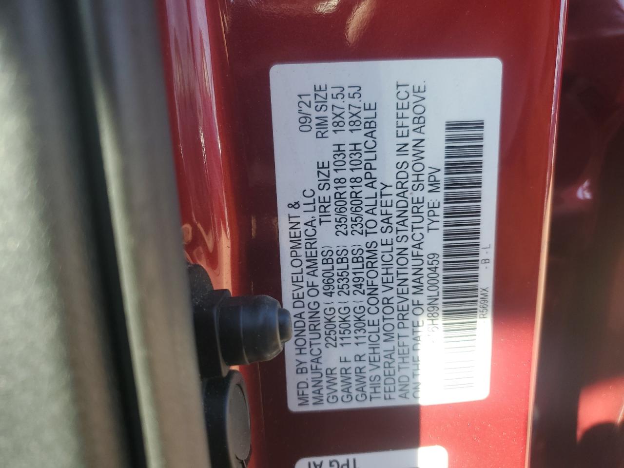 2022 Honda Cr-V Exl VIN: 5J6RT6H89NL000459 Lot: 81086185