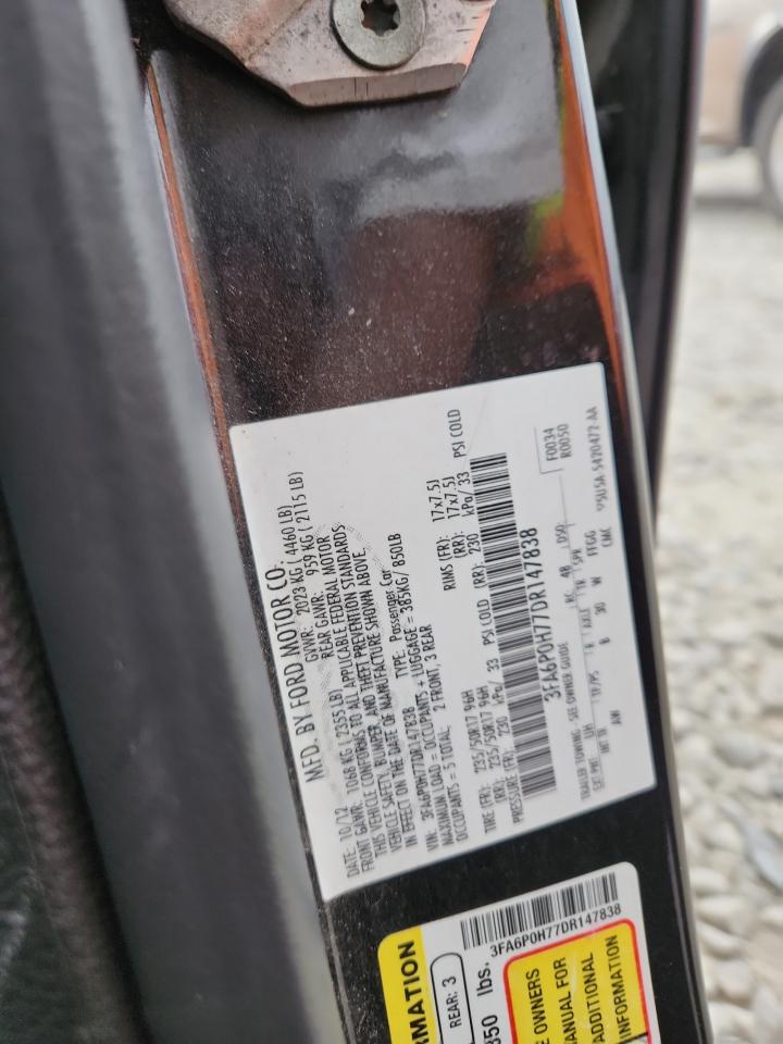 2013 Ford Fusion Se VIN: 3FA6P0H77DR147838 Lot: 93920185