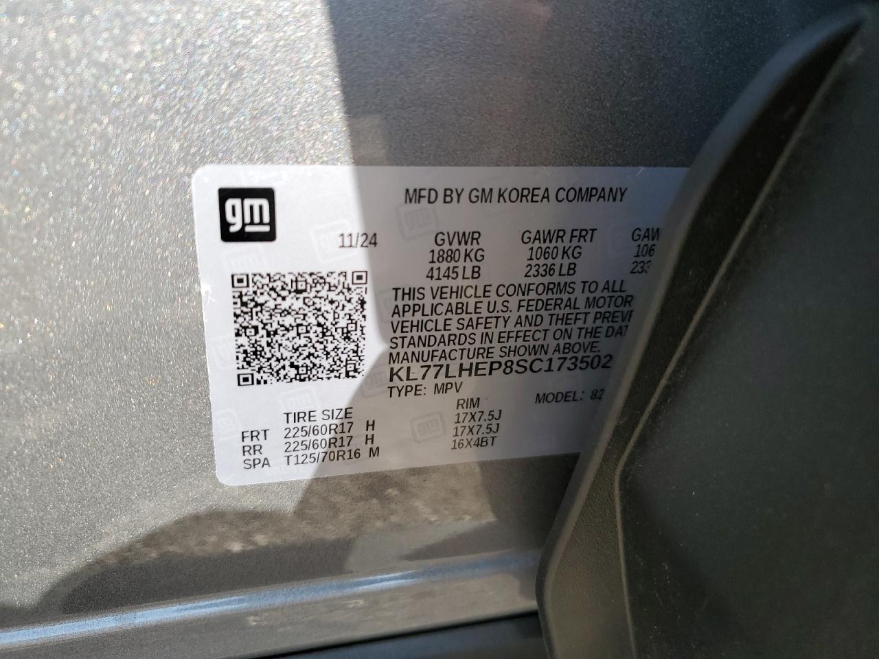 2025 Chevrolet Trax 1Lt VIN: KL77LHEP8SC173502 Lot: 80699035