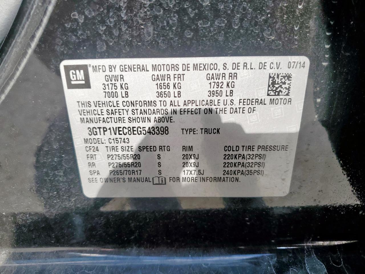 2014 GMC Sierra C1500 Slt VIN: 3GTP1VEC8EG543398 Lot: 82062815