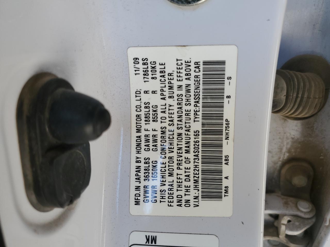 2010 Honda Insight Ex VIN: JHMZE2H73AS026165 Lot: 80095865