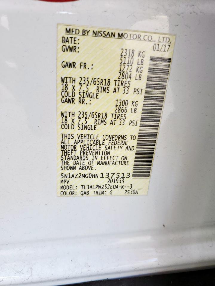 2017 Nissan Murano S VIN: 5N1AZ2MG0HN137513 Lot: 81923375