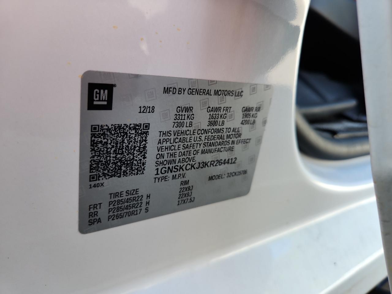 2019 Chevrolet Tahoe K1500 Premier VIN: 1GNSKCKJ3KR264412 Lot: 84055805