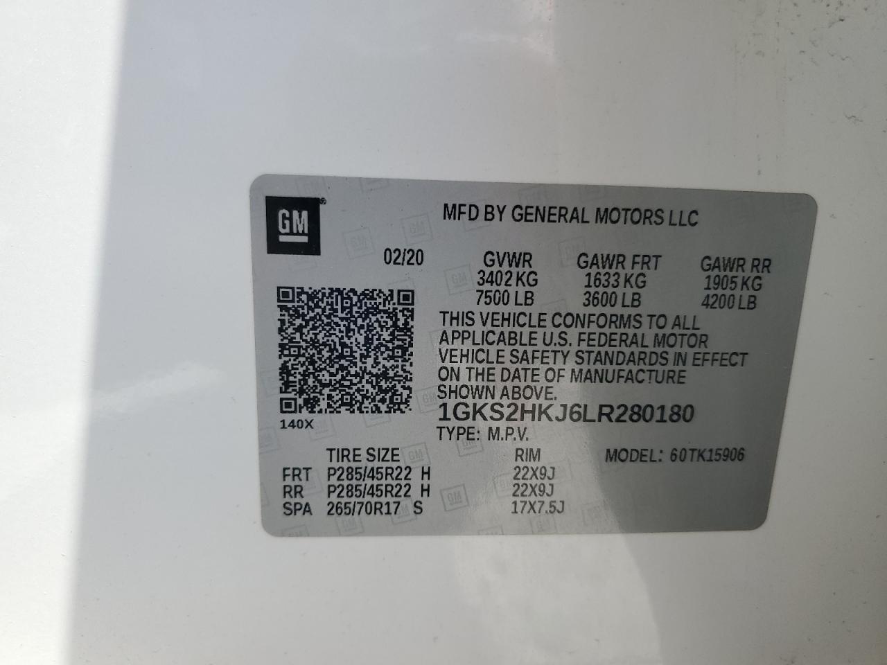 2020 GMC Yukon Xl Denali VIN: 1GKS2HKJ6LR280180 Lot: 80538315