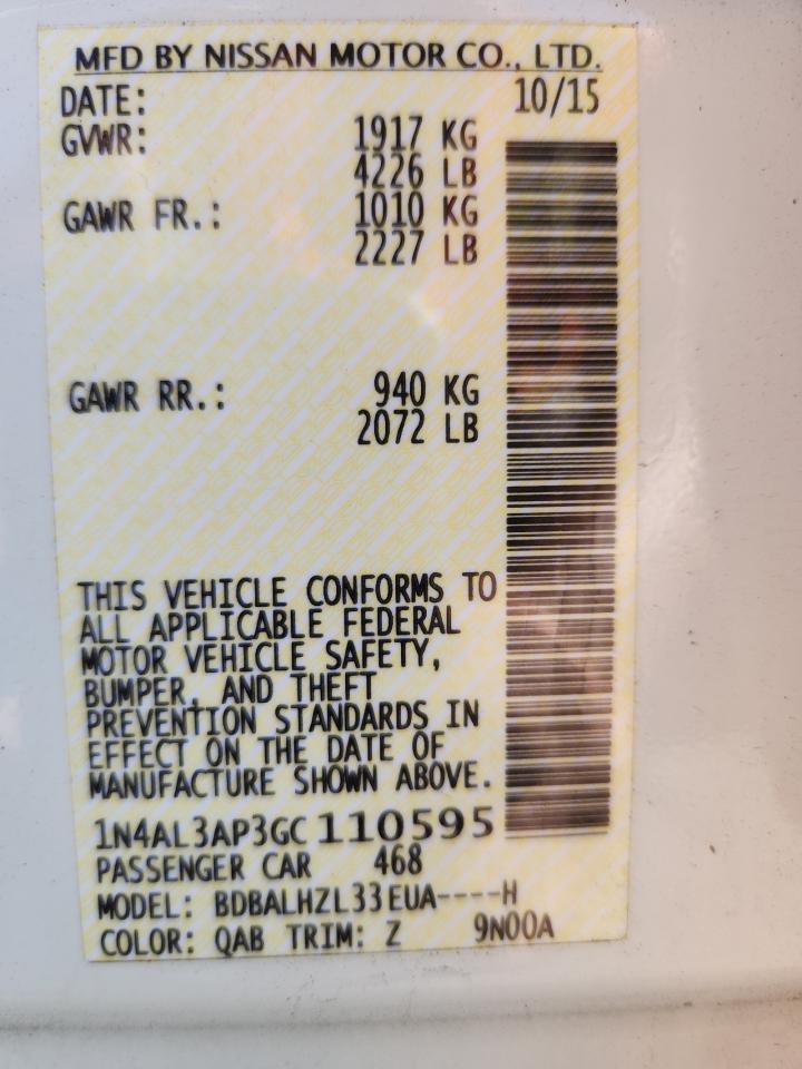 2016 Nissan Altima 2.5 VIN: 1N4AL3AP3GC110595 Lot: 81508775