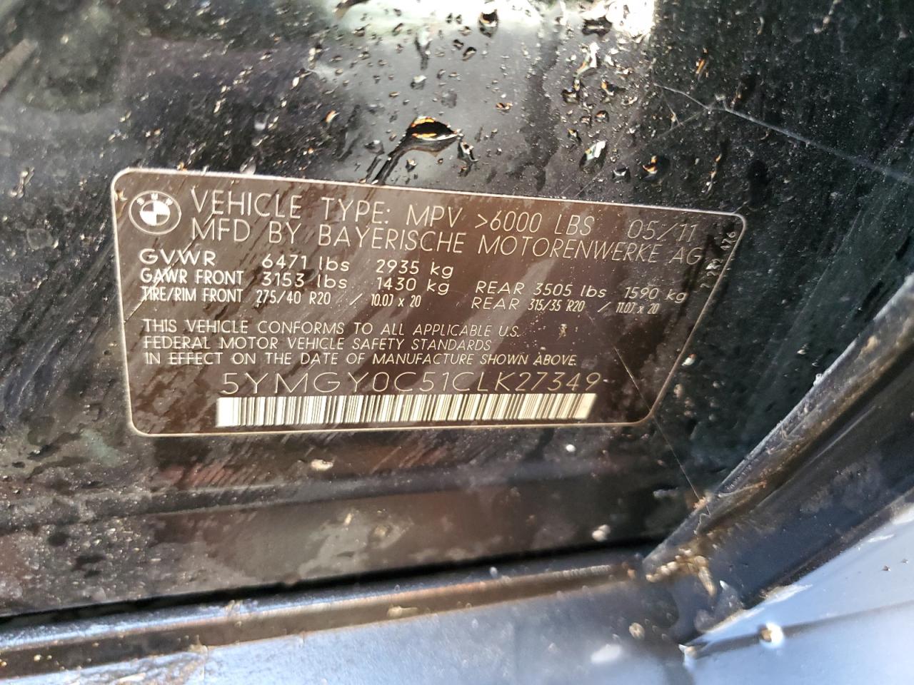 2012 BMW X5 M VIN: 5YMGY0C51CLK27349 Lot: 81960915