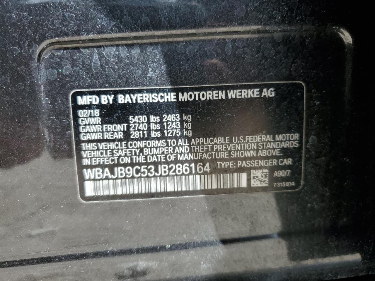 2018 BMW M550Xi VIN: WBAJB9C53JB286164 Lot: 71052315