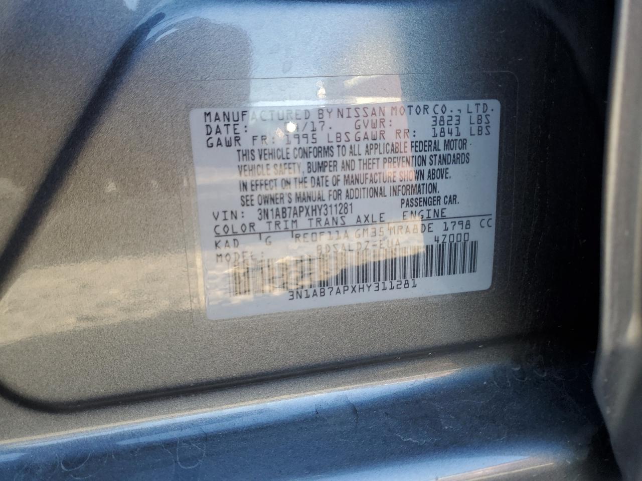 2017 Nissan Sentra S VIN: 3N1AB7APXHY311281 Lot: 81339315