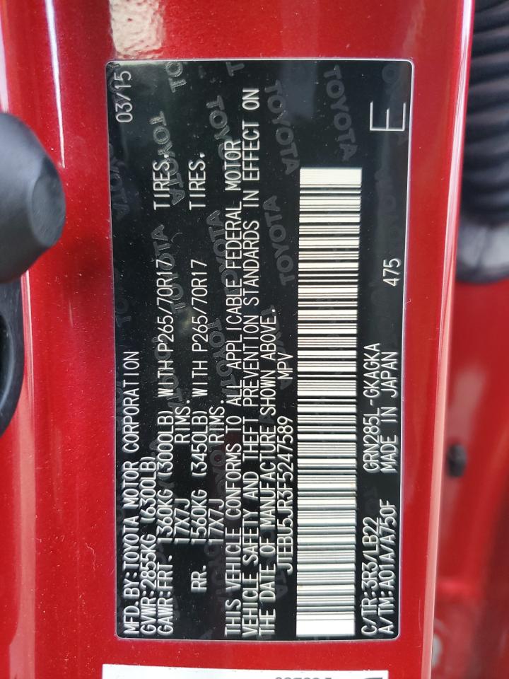 2015 Toyota 4Runner Sr5/Sr5 Premium VIN: JTEBU5JR3F5247589 Lot: 80321865