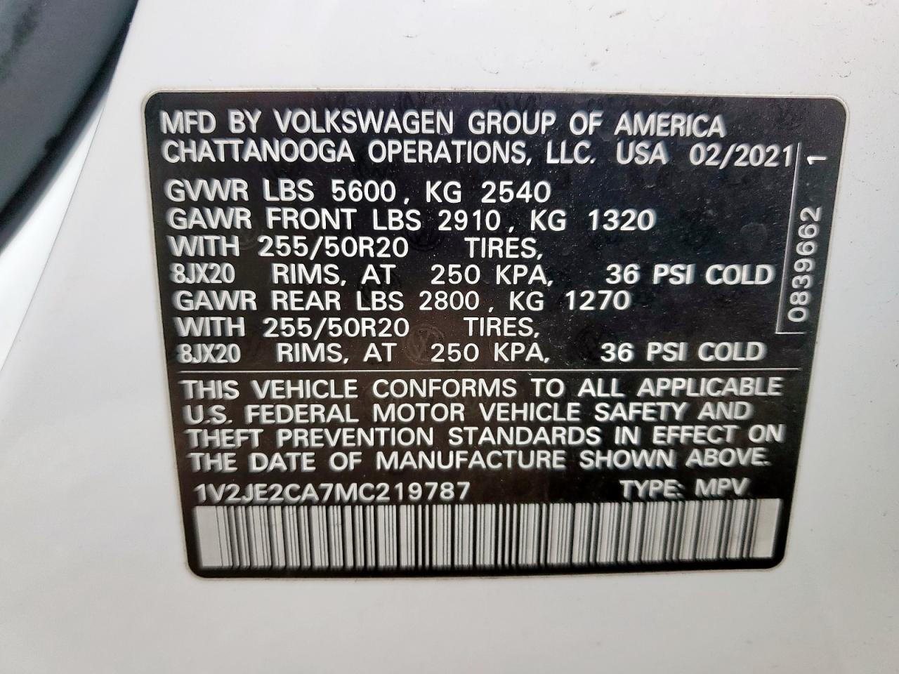 2021 Volkswagen Atlas Cross Sport Se VIN: 1V2JE2CA7MC219787 Lot: 81151855