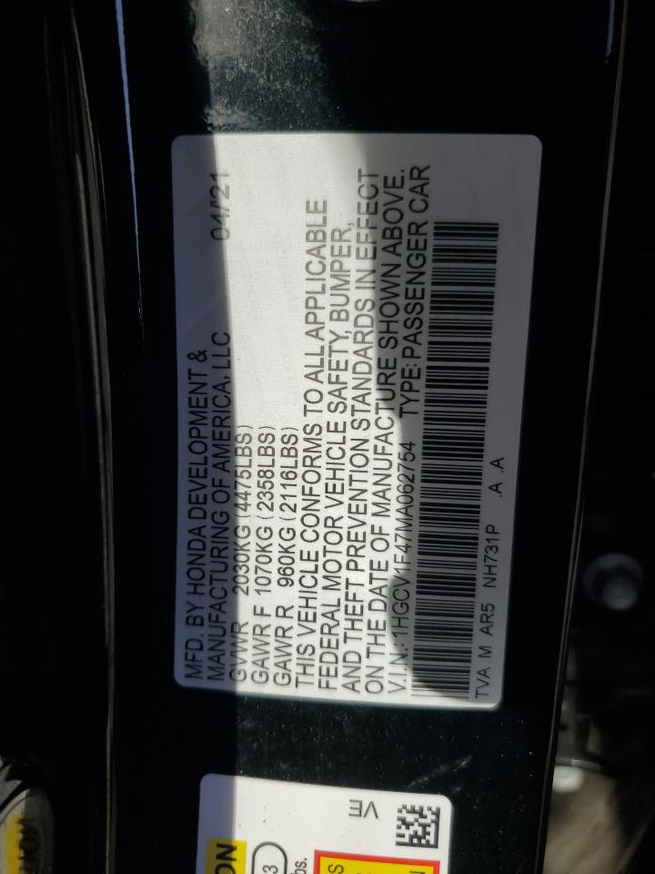 2021 Honda Accord Sport Se VIN: 1HGCV1F47MA062754 Lot: 81693735