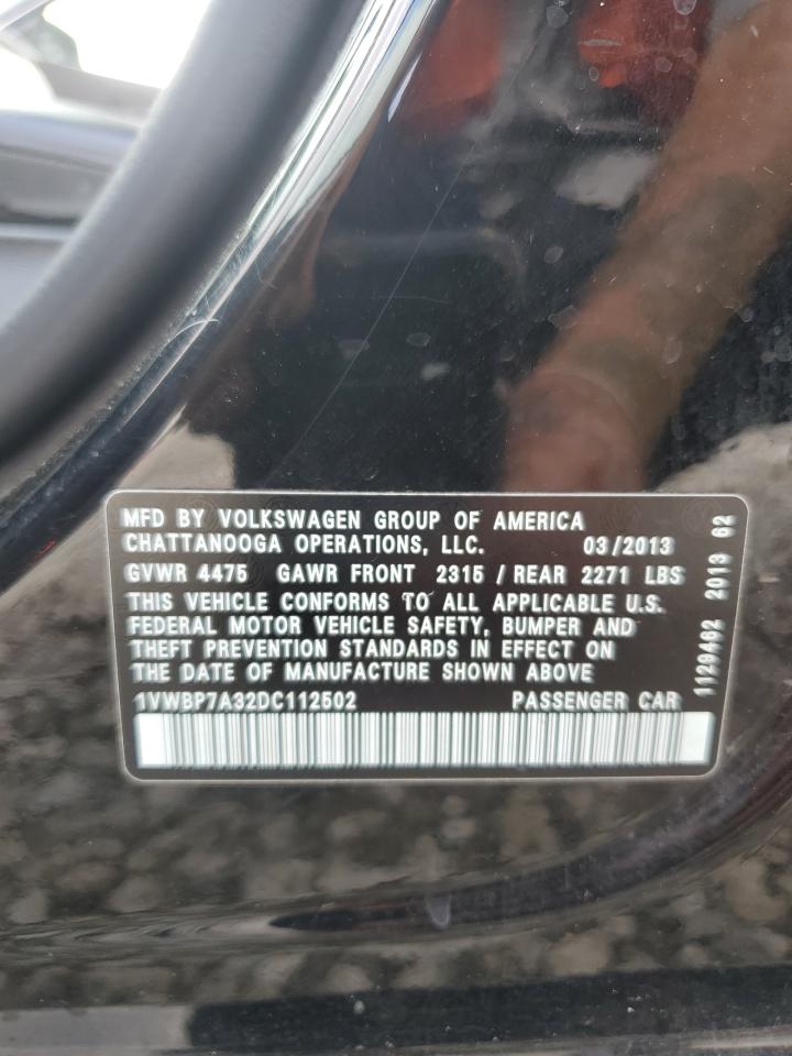 2013 Volkswagen Passat Se VIN: 1VWBP7A32DC112502 Lot: 84173275