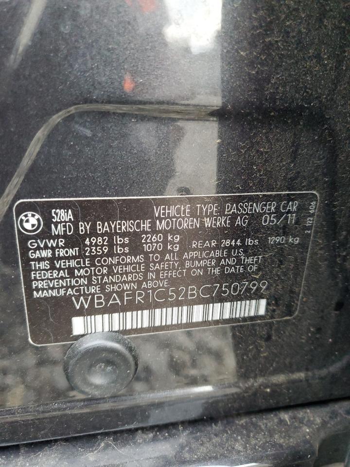2011 BMW 528 I VIN: WBAFR1C52BC750799 Lot: 81522295