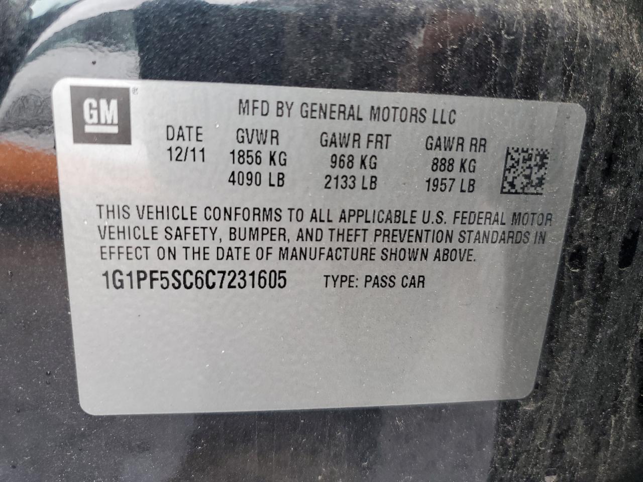 2012 Chevrolet Cruze Lt VIN: 1G1PF5SC6C7231605 Lot: 81736845