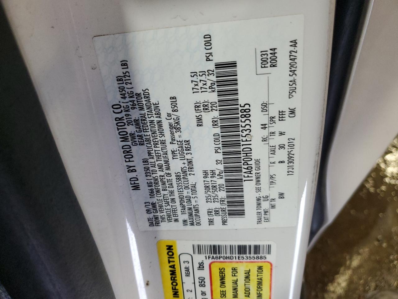 2014 Ford Fusion Se VIN: 1FA6P0HD1E5355885 Lot: 81321875