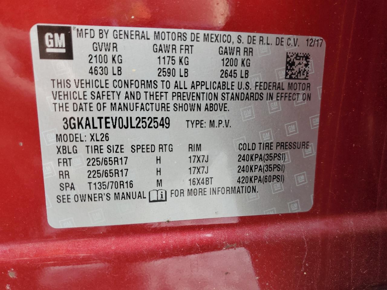 2018 GMC Terrain Sle VIN: 3GKALTEV0JL252549 Lot: 81295625