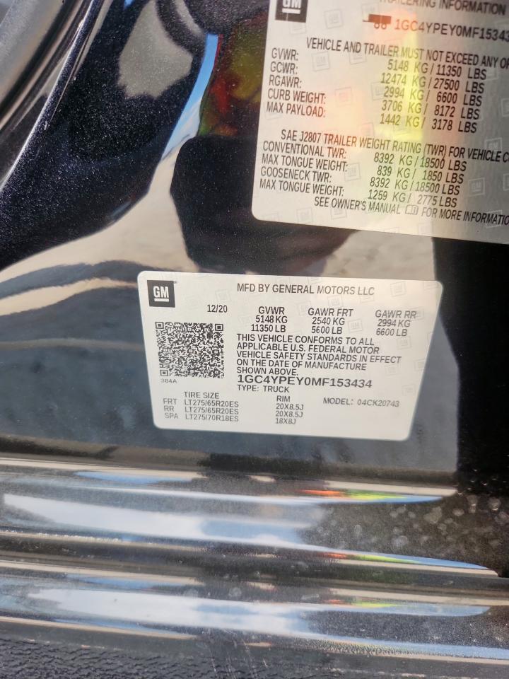 2021 Chevrolet Silverado K2500 Heavy Duty Ltz VIN: 1GC4YPEY0MF153434 Lot: 81090355