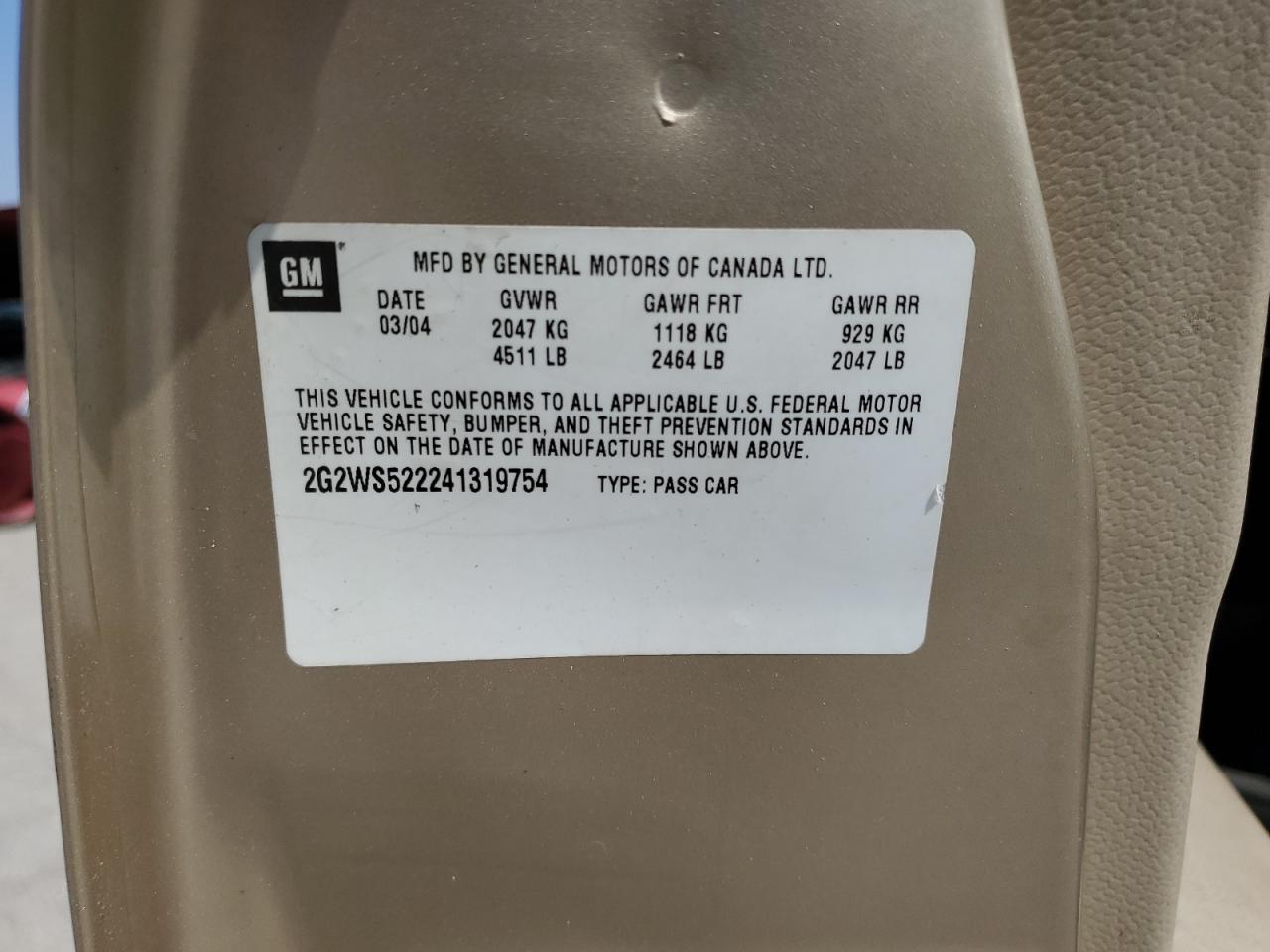 2004 Pontiac Grand Prix Gt2 VIN: 2G2WS522241319754 Lot: 81268715