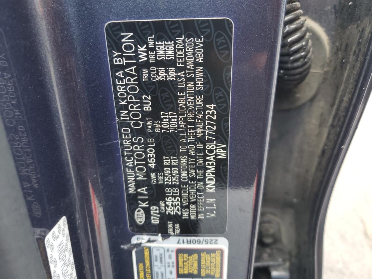 2020 Kia Sportage Lx VIN: KNDPM3AC8L7727234 Lot: 82025775