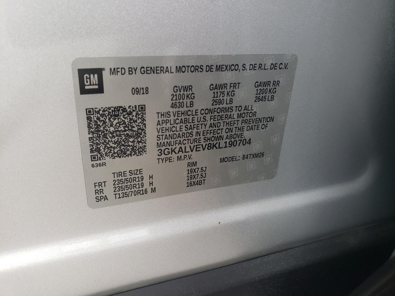 2019 GMC Terrain Slt VIN: 3GKALVEV8KL190704 Lot: 81831415