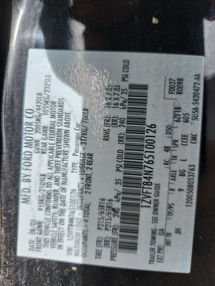 2006 Ford Mustang VIN: 1ZVFT84N765100126 Lot: 83865615