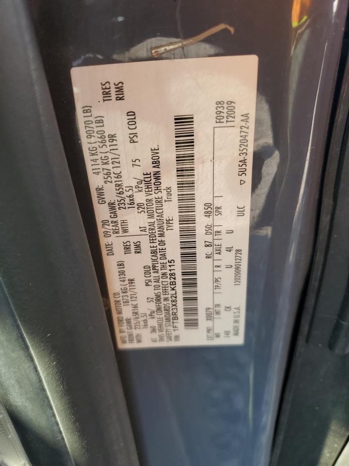 2020 Ford Transit T-250 VIN: 1FTBR3X82LKB28115 Lot: 80460395