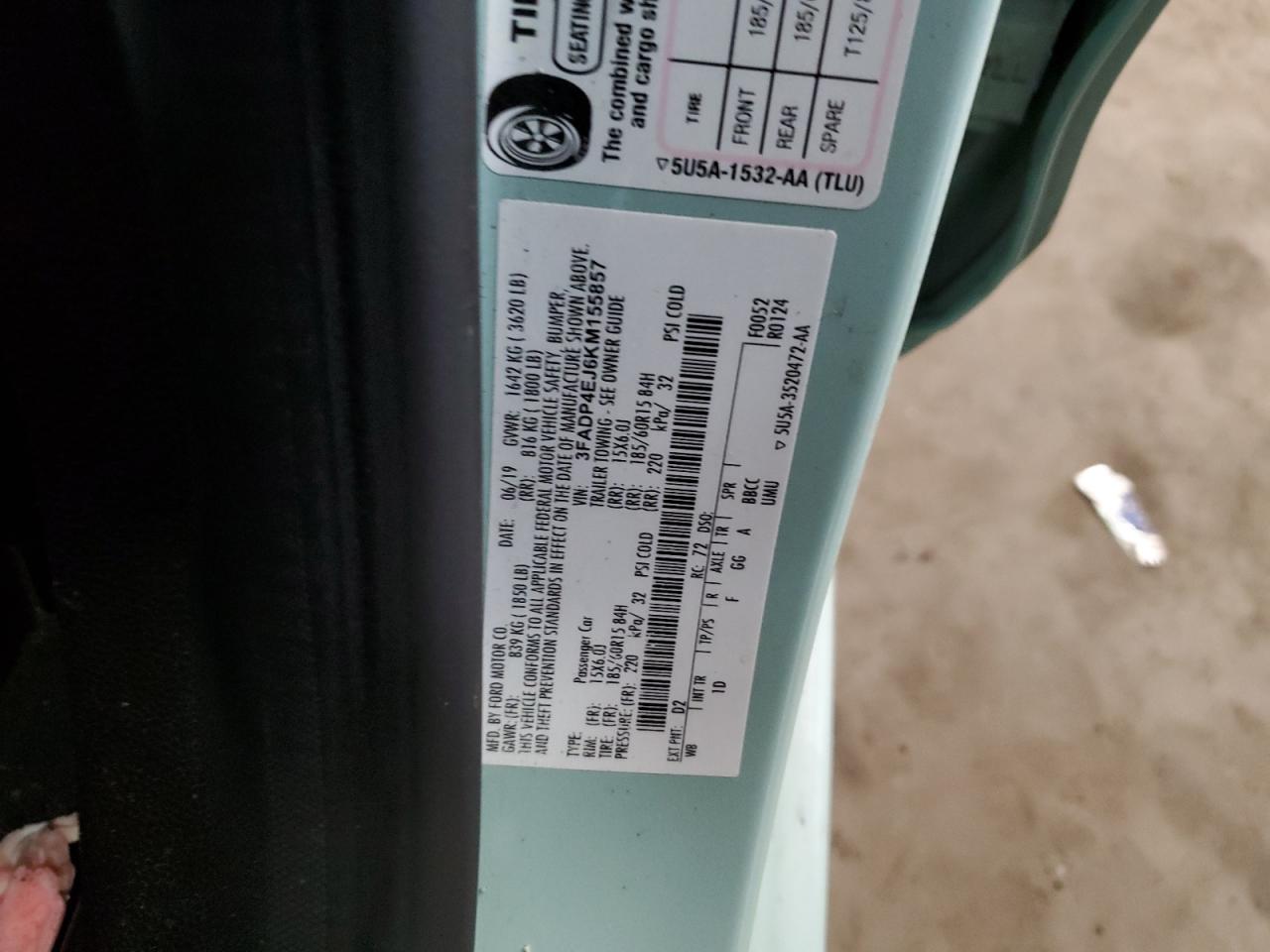 2019 Ford Fiesta Se VIN: 3FADP4EJ6KM155857 Lot: 71087205