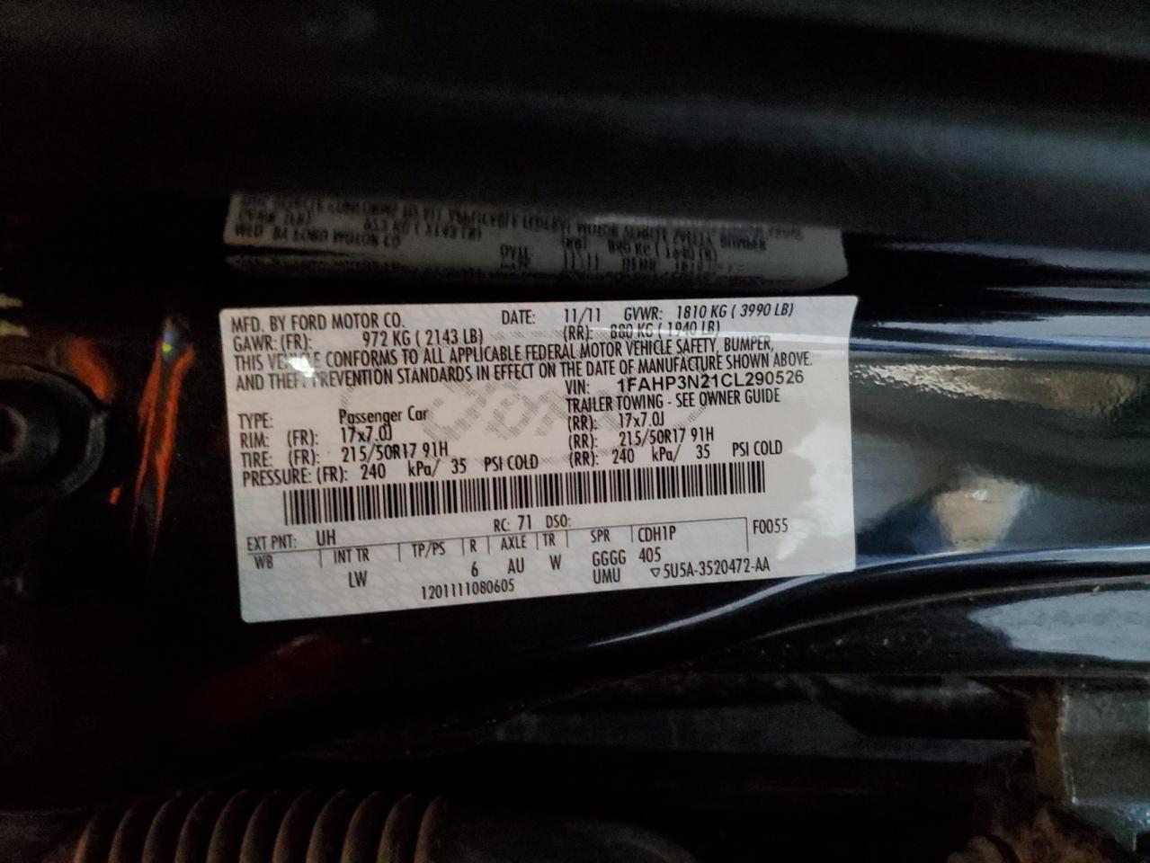 2012 Ford Focus Titanium VIN: 1FAHP3N21CL290526 Lot: 81444685