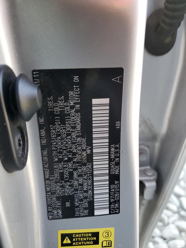 2012 Toyota Highlander Base VIN: 5TDBK3EH8CS112582 Lot: 71675705