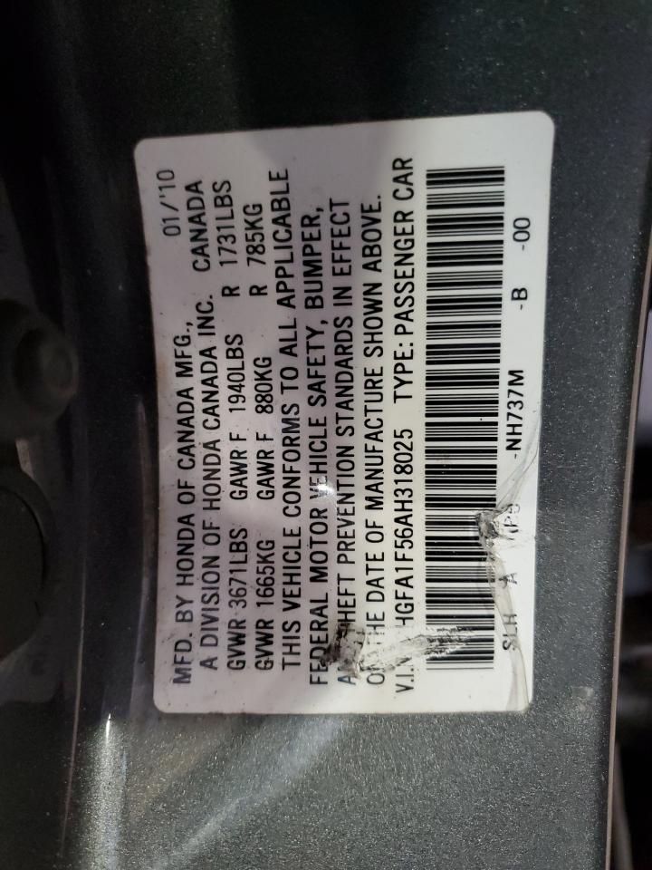 2010 Honda Civic Lx VIN: 2HGFA1F56AH318025 Lot: 84002715