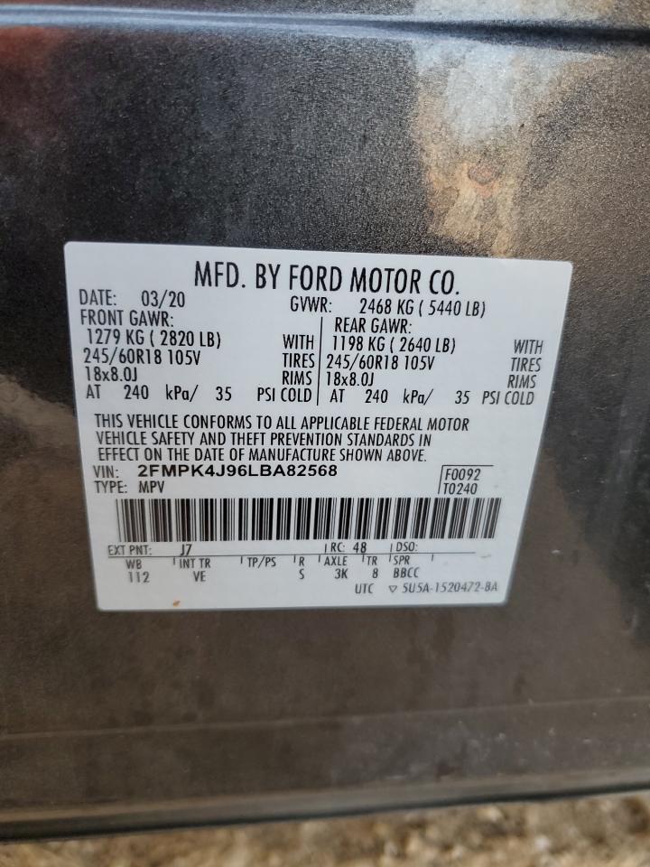 2020 Ford Edge Sel VIN: 2FMPK4J96LBA82568 Lot: 81200565