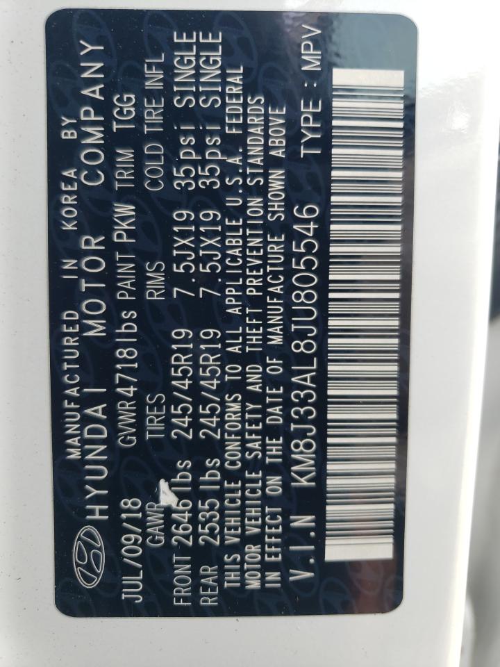 2018 Hyundai Tucson Sport VIN: KM8J33AL8JU805546 Lot: 81668185