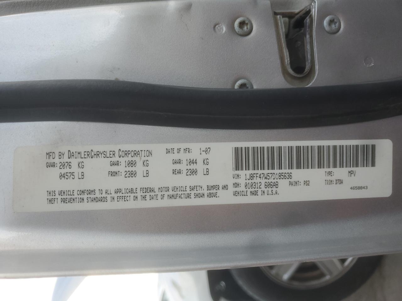 2007 Jeep Compass VIN: 1J8FF47W57D185636 Lot: 84288305