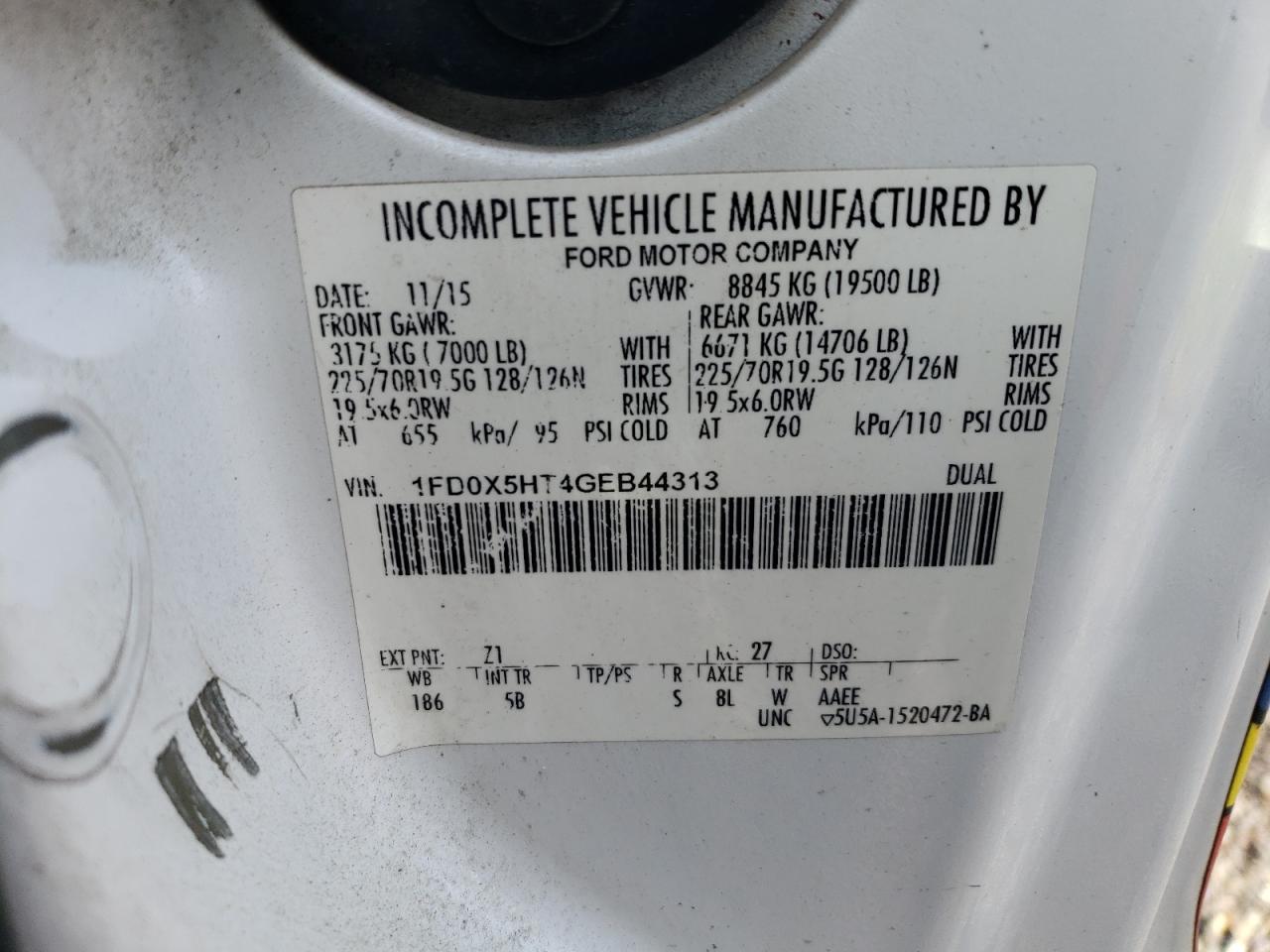 2016 Ford F550 Super Duty VIN: 1FD0X5HT4GEB44313 Lot: 80275865