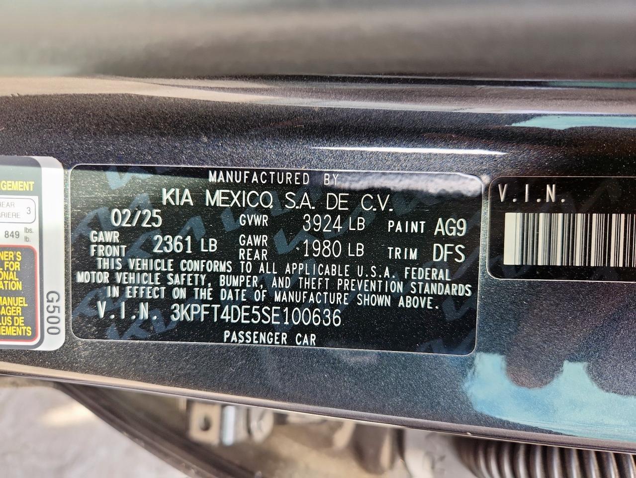 2025 Kia K4 Lx VIN: 3KPFT4DE5SE100636 Lot: 84839695