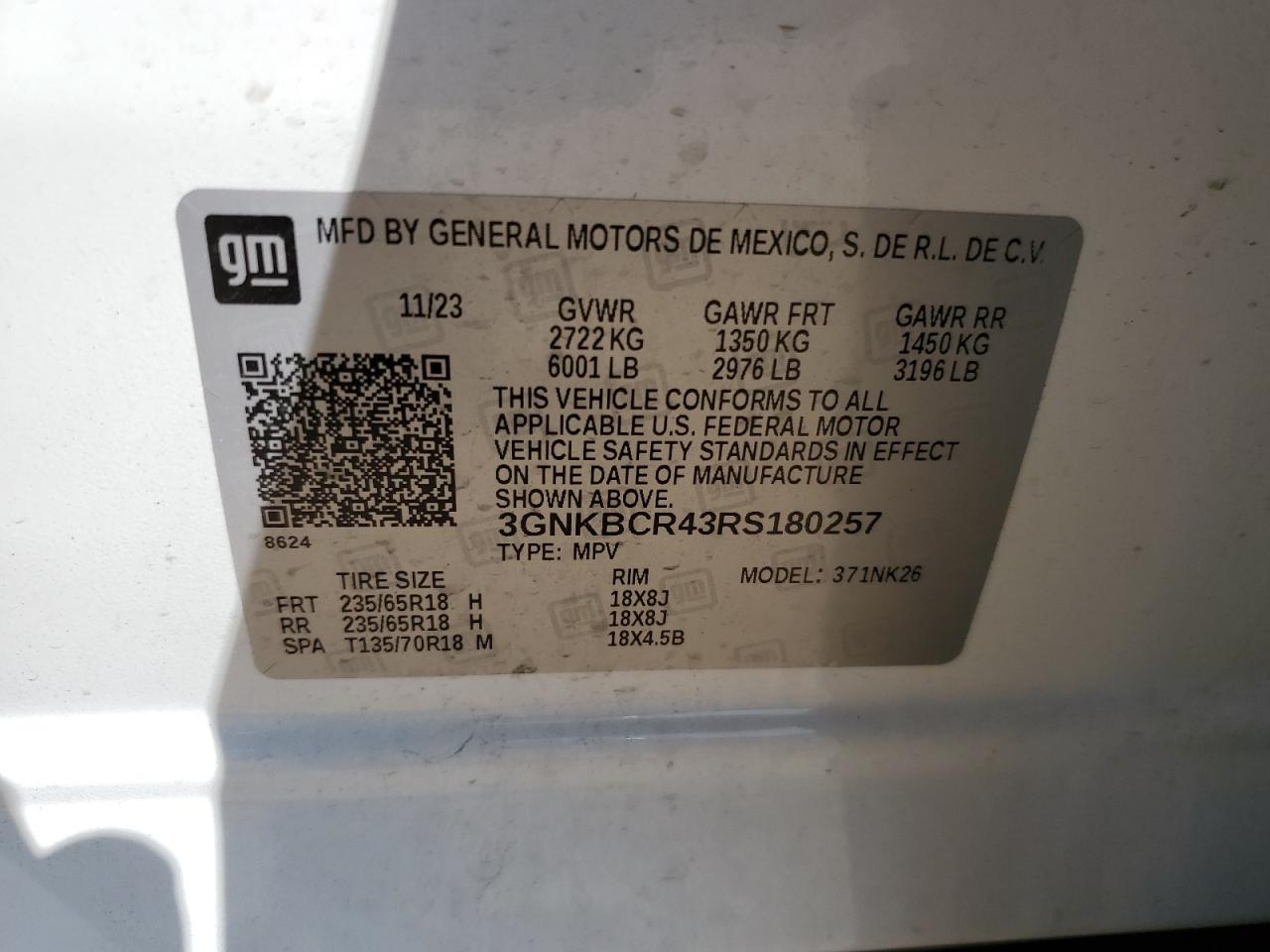 2024 Chevrolet Blazer 2Lt VIN: 3GNKBCR43RS180257 Lot: 71975815