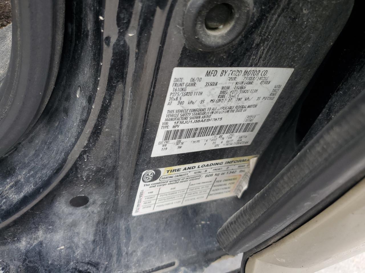 2010 Ford Expedition Eddie Bauer VIN: 1FMJU1J58AEB63875 Lot: 71221635