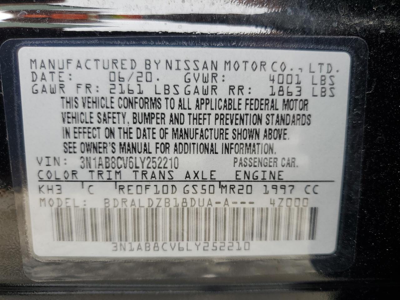 2020 Nissan Sentra Sv VIN: 3N1AB8CV6LY252210 Lot: 84834595