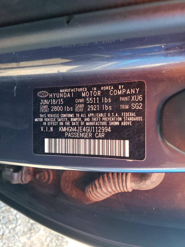 2016 Hyundai Genesis 3.8L VIN: KMHGN4JE4GU112994 Lot: 80142475