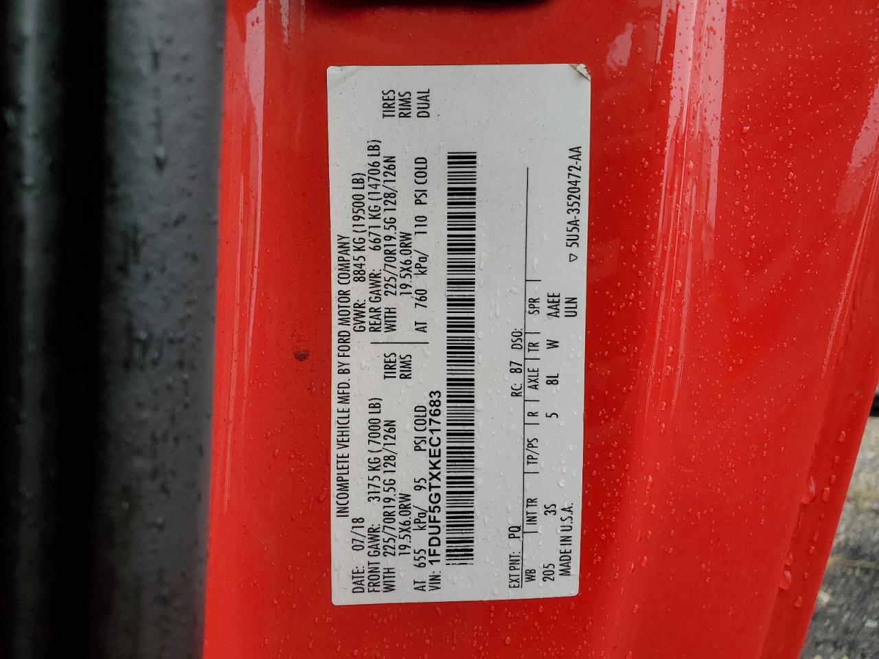 2019 Ford F550 Super Duty VIN: 1FDUF5GTXKEC17683 Lot: 72057345