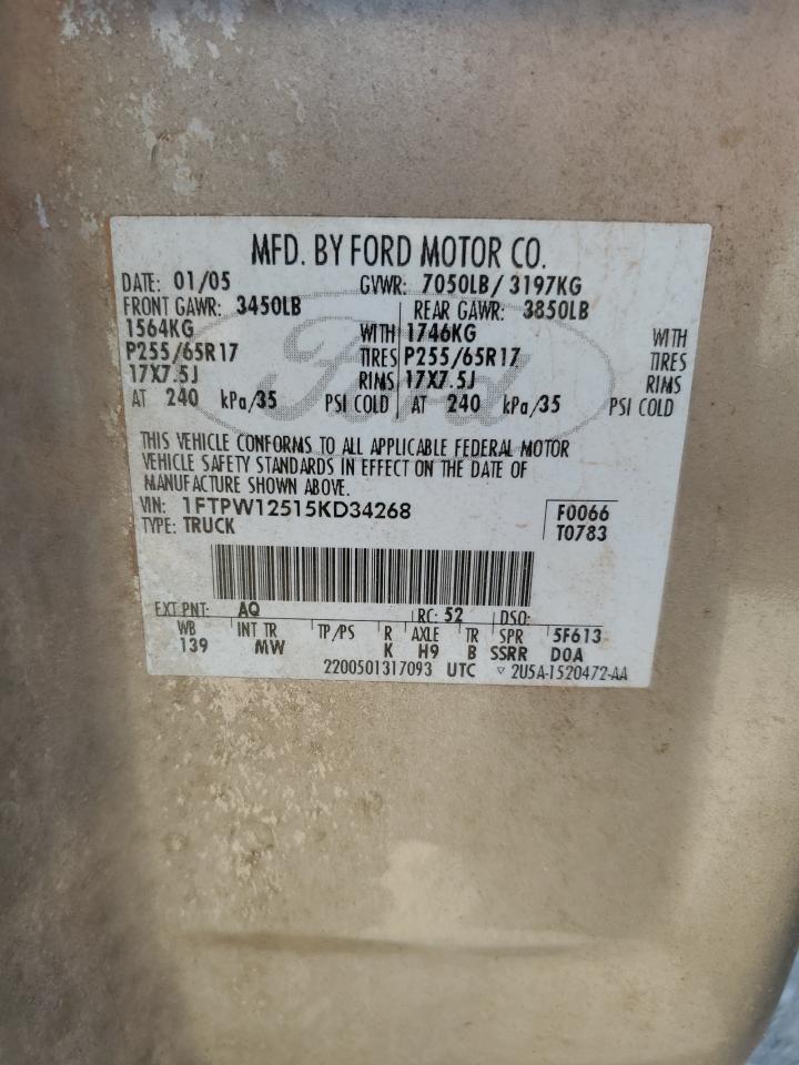 2005 Ford F150 Supercrew VIN: 1FTPW12515KD34268 Lot: 80663255