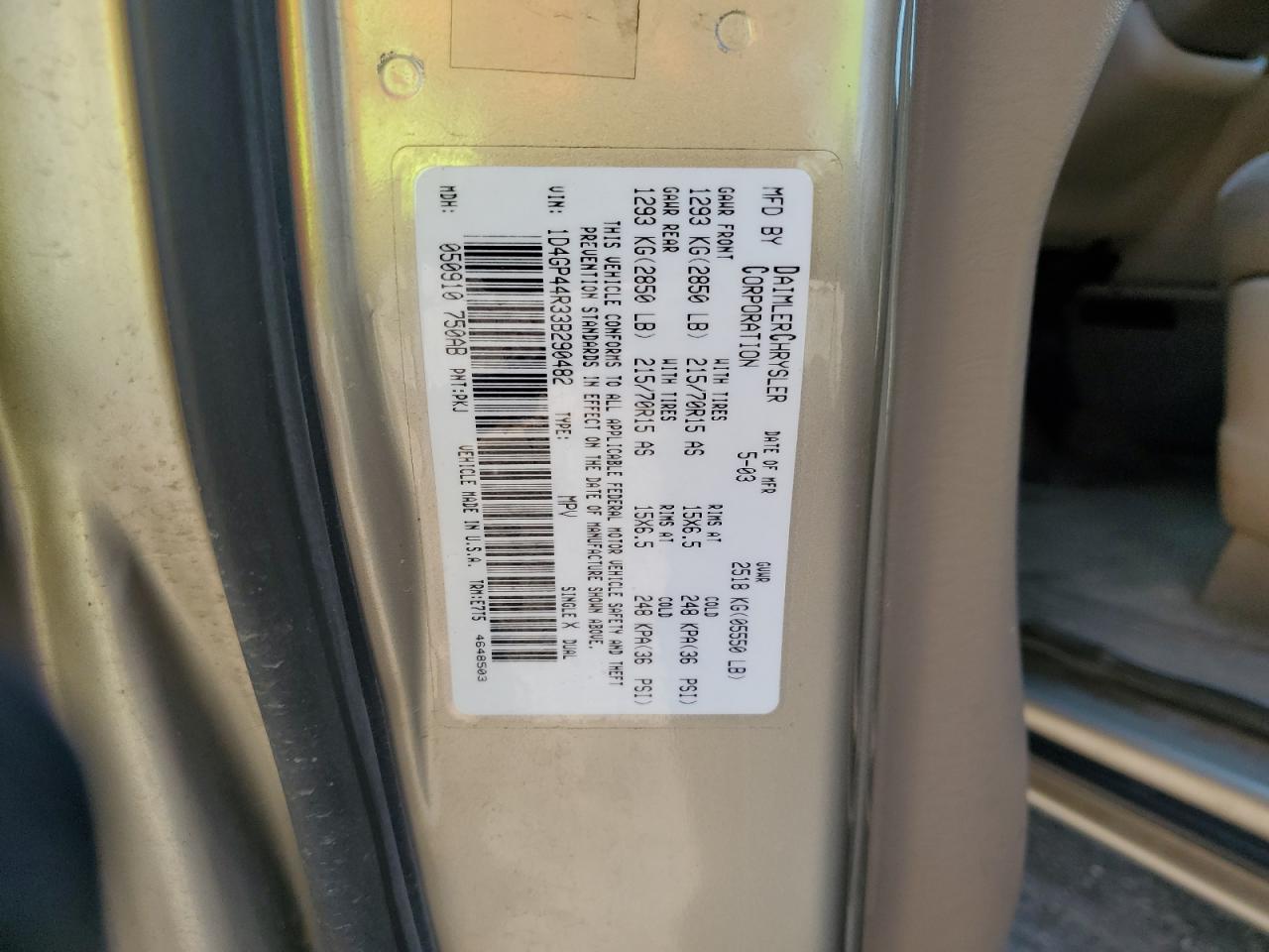 2003 Dodge Grand Caravan Sport VIN: 1D4GP44R33B290482 Lot: 71181995
