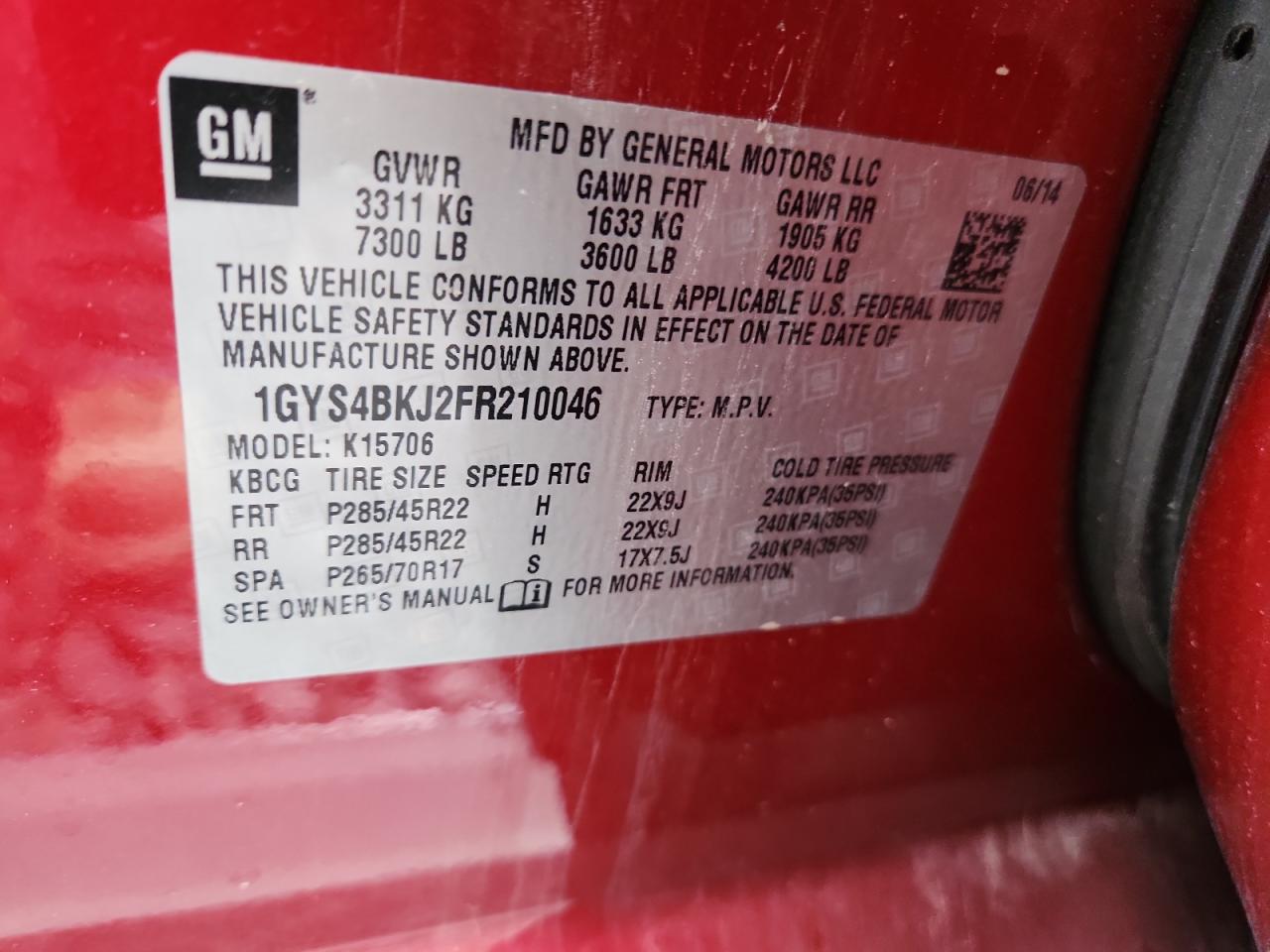 2015 Cadillac Escalade Luxury VIN: 1GYS4BKJ2FR210046 Lot: 81518405