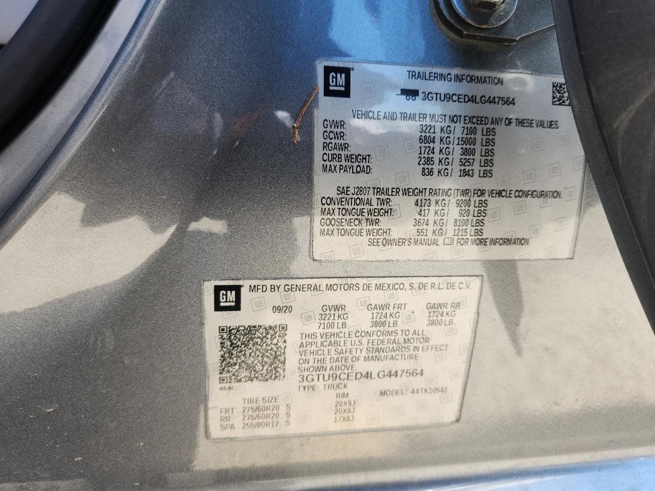 2020 GMC Sierra K1500 Elevation VIN: 3GTU9CED4LG447564 Lot: 71862185