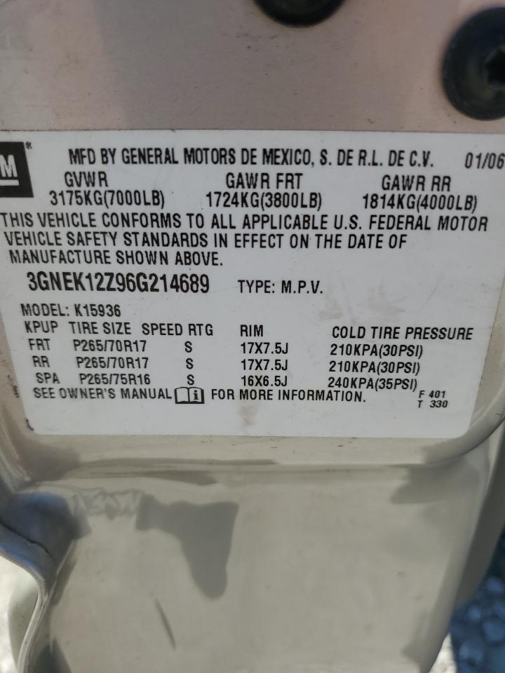 2006 Chevrolet Avalanche K1500 VIN: 3GNEK12Z96G214689 Lot: 71260185