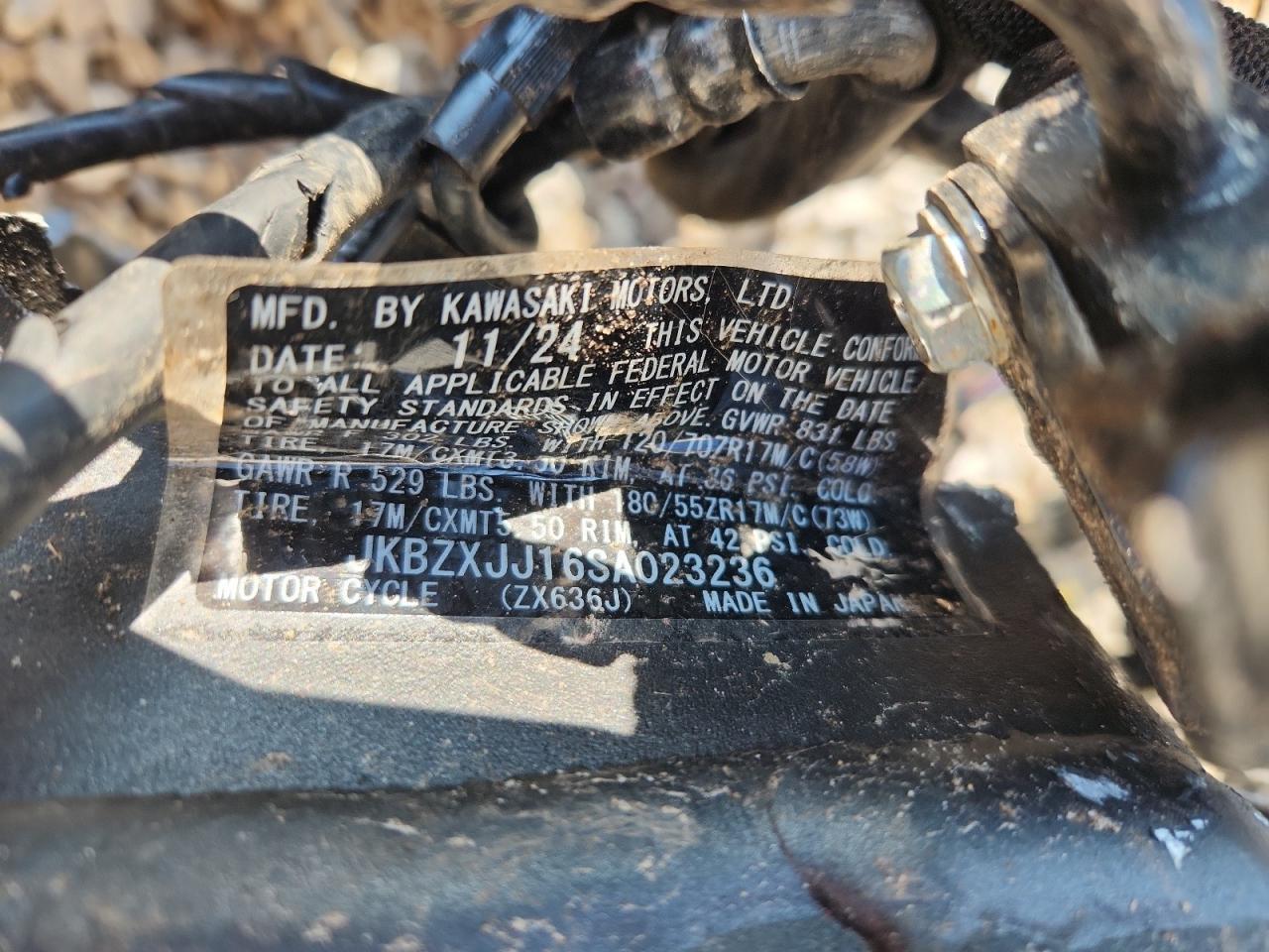2025 Kawasaki Zx636 K VIN: JKBZXJJ16SA023236 Lot: 71057805