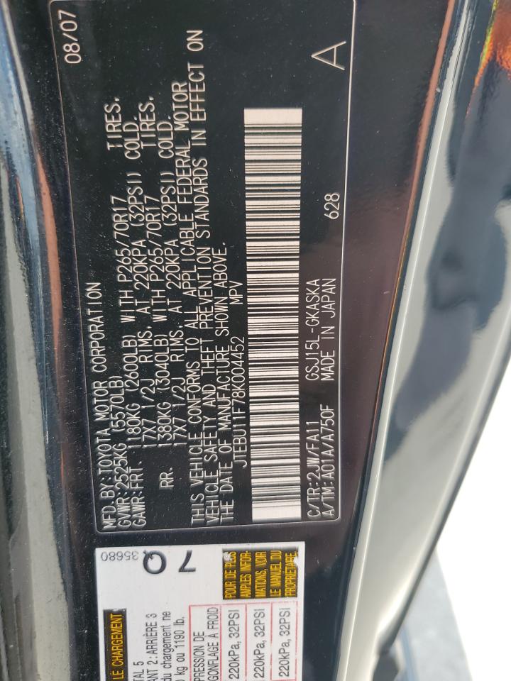 2008 Toyota Fj Cruiser VIN: JTEBU11F78K004452 Lot: 81844125