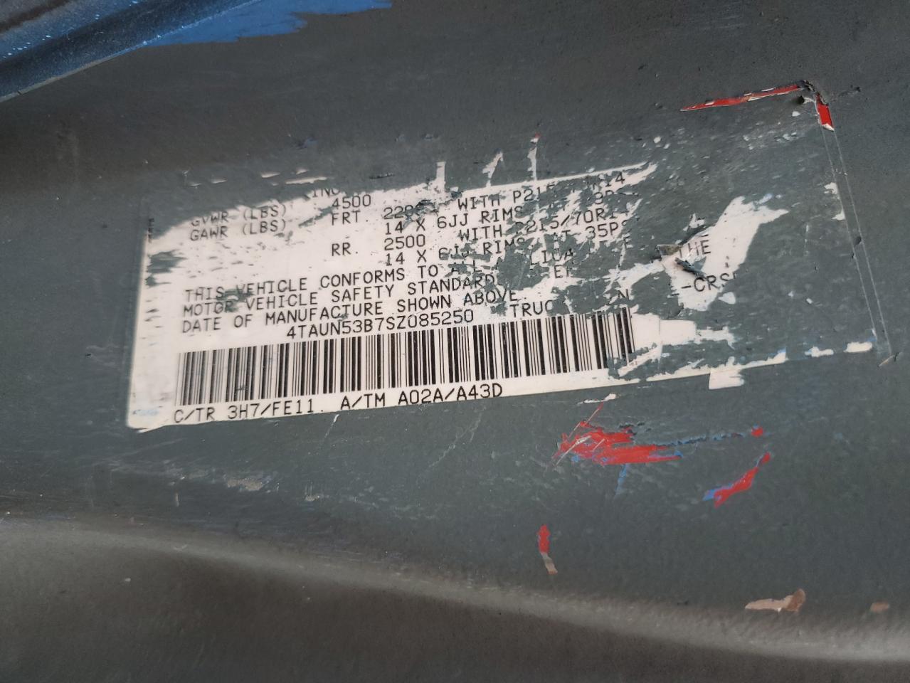 1995 Toyota Tacoma Xtracab VIN: 4TAUN53B7SZ085250 Lot: 84213915