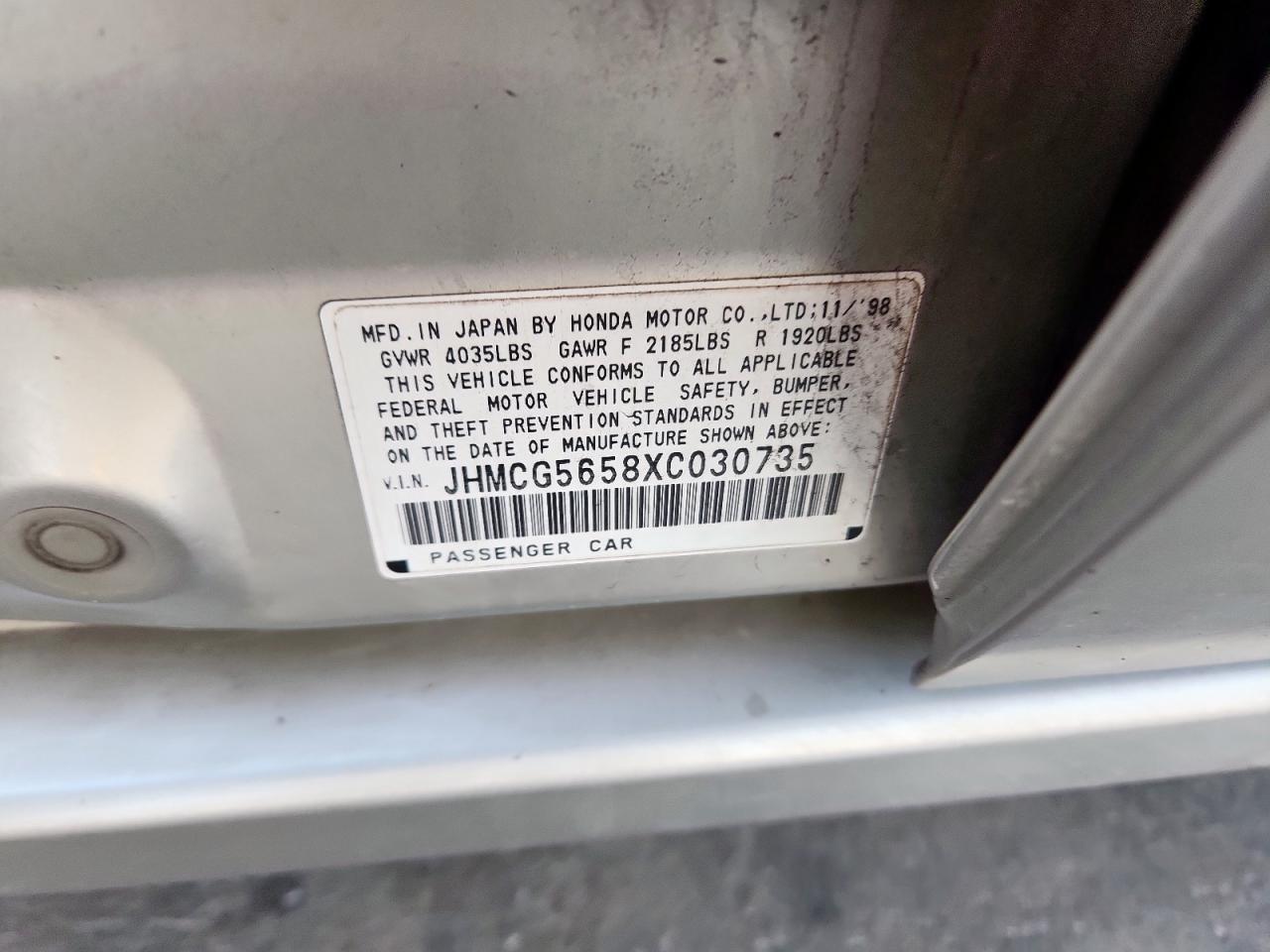 1999 Honda Accord Ex VIN: JHMCG5658XC030735 Lot: 71738705